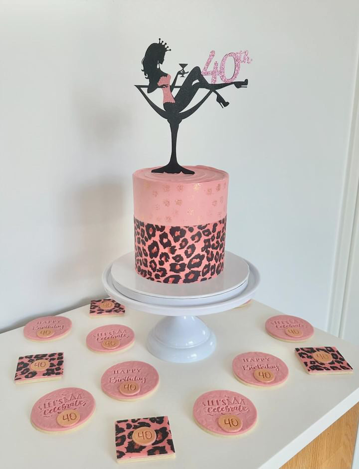 Fondantdruck auf Zuckerpapier Leo Print rosa