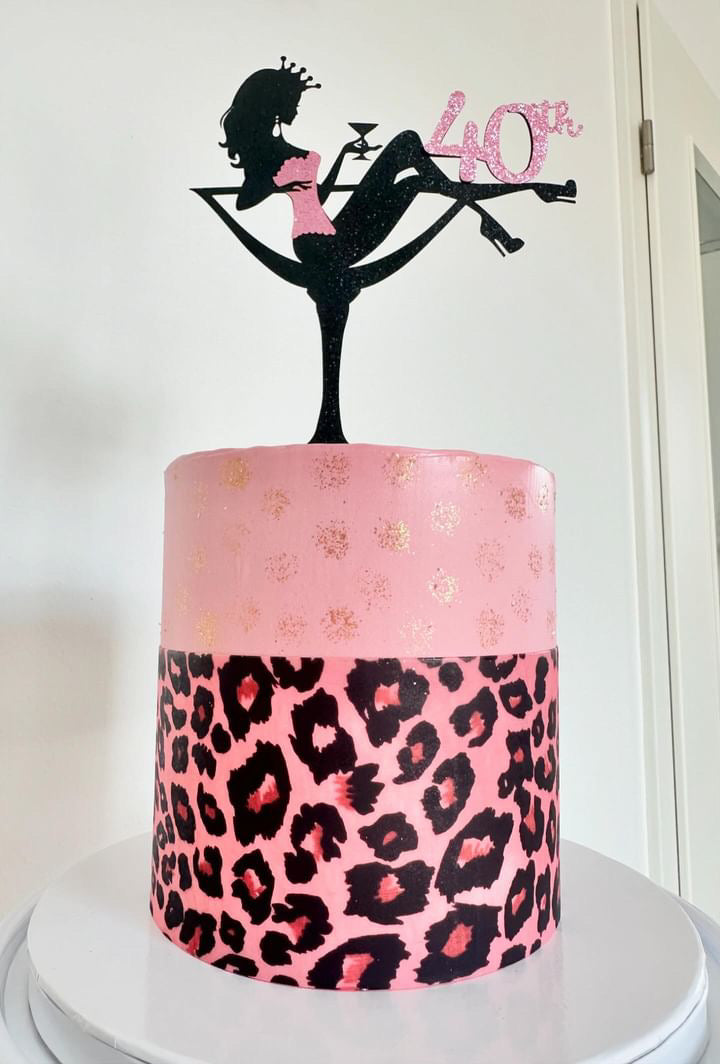 Fondantdruck auf Zuckerpapier Leo Print rosa